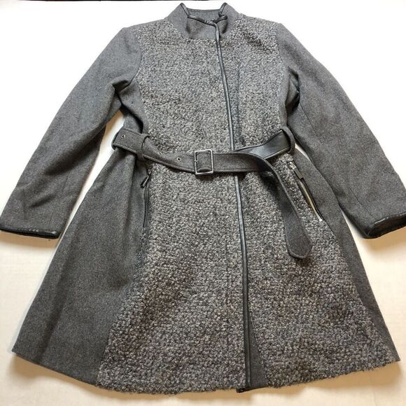 Vince Camuto Jackets & Blazers - Vince Camuto Gray Mixed-Texture Belted Coat